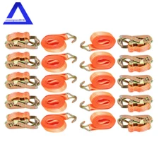 10PCS 1.5" × 20' 4000 lb Ratchet Straps With J Hook Heavy Duty Tie Downs Orange