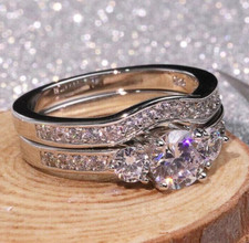 Stackable Ring For Christmas Gifts 2.12 CT CZ Bridal Marriage Set Silver Plated