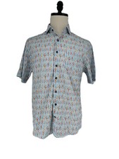 Johnnie-o Men Top Shelf All Over Print Short Sleeve Shirt M White Blue Multi