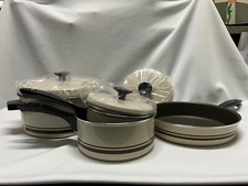 Vintage Silverstone 7 pc Aluminum Cookware Set Almond Stripe In Box