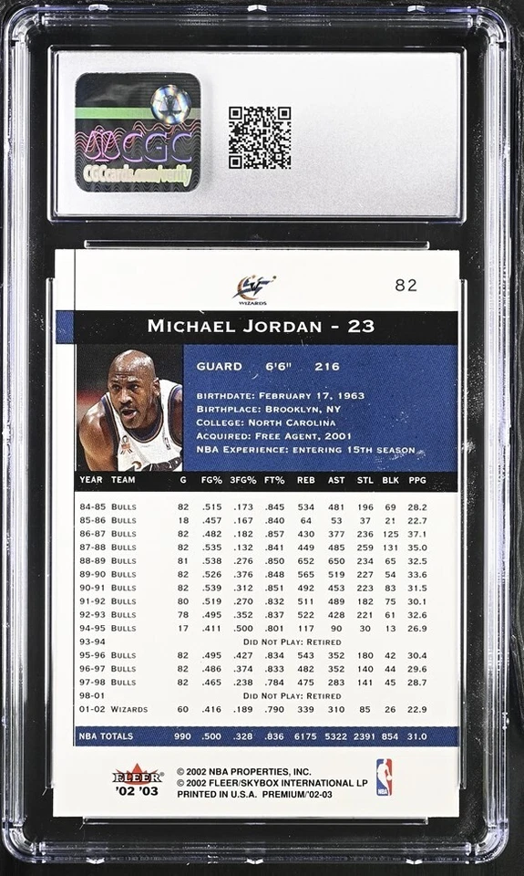 2002-03 Fleer Premium #82 Michael Jordan CGC GEM-MINT 10 Washington Wizards HOF - Image 2 of 2