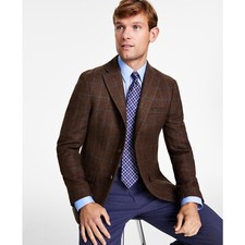 Tommy Hilfiger Men's Modern-Fit All Wool Sport Coats Brown/Blue B4HP 375