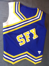 COSPLAY CHEERLEADER CHEER YELLOW WHITE BLUE BLOUSE TOP SIZE 30X17
