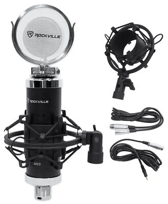 Rockville RCM03 Pro Studio Recording Condenser Microphone Mic+Metal Shock Mount