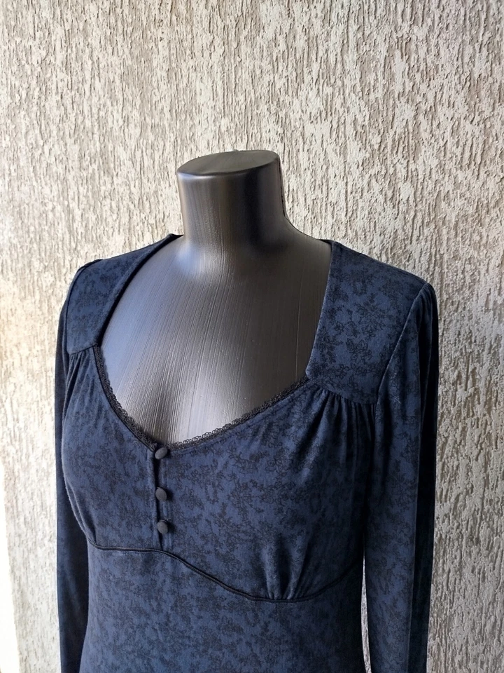 Top Vive Maria Manga Larga Azul Botones Estampado Floral Viscosa Mezcla Lana Talla L Foto 4 de 4