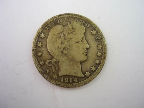 1914-P. Silver Barber Quarter 25c Fine range, Original Choice Tone.Free Shipping