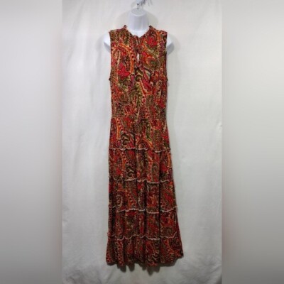 MSK Floral Tie Neck Challis Maxi Dress Womens XL Multicolor Boho Retro  Festival | eBay