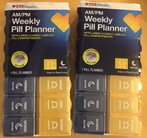 2 Cvs Am Pm Weekly Pill Box Planner Large Clearly Labeled Compartments Ebay