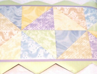 30ft KIDSLINE Heirloom Wallpaper Border Patchwork Green Purple Blue Beige Purple