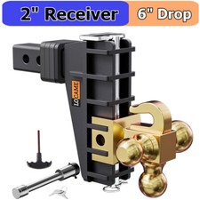 Adjustable Truck Trailer Hitch 2 Receiver 6 Drop With Hook Tri-ball 17000 Lbs