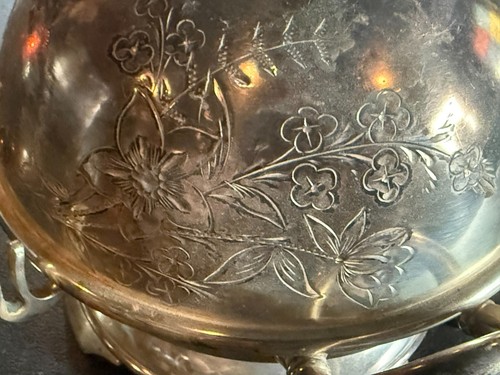 1800's Wilcox Quadruple Silver Plate Dome Butter Dish Engraved Fairy Garden READ - Picture 13 of 14