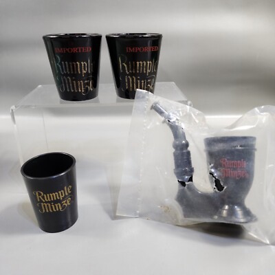 Vintage Rumple Minze Shot Glass Lot Set of 4 Glass Plastic Tobacco Pipe