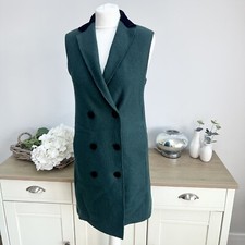 Harris Wharf London Wool Waistcoat Long Green Velvet Collar Italy 42 Size 8