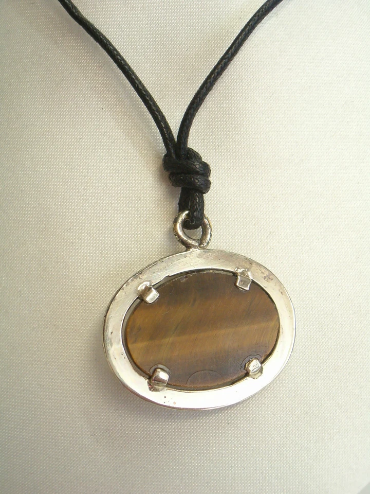 Ciondolo in ARGENTO 925 con OCCHIO DI TIGRE naturale - pendente con pietra dura - Immagine 3 di 4