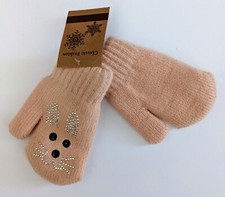 Children Kids Winter Knitted Mittens Gloves pastel peach 1