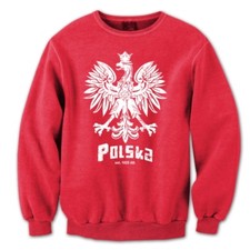 Polska Crest Poland Polish Pride White Eagle Soccer Red Crewneck Sweatshirt