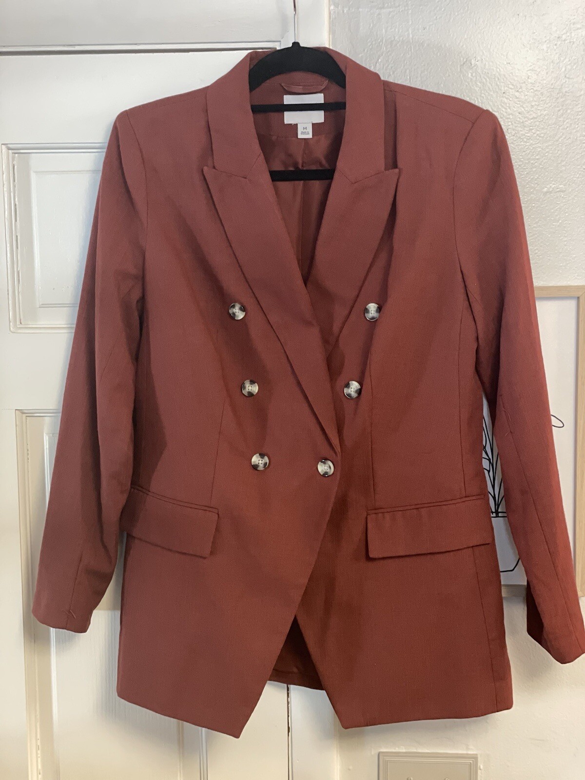 Women’s Nine West Double Breasted Suit Blazer Boyfriend Jacket, Wine