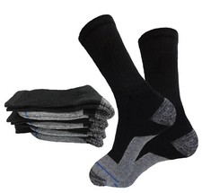 4 PK Work Cotton Socks BLACK Boot Socks Cushioned 9-11 Reinforced Heel  Toe