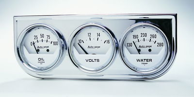 #ad Auto Meter Autogage 2325 White Gauge Chrome Console Oil Pressure Volt Water Temp $79.90