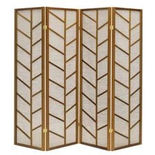 Room Divider Screen with Jute Insert Geometric Cutout Wood 71” High