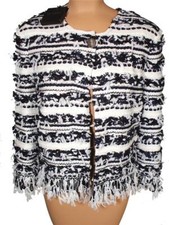 NWT ST. JOHN Adel Stripe Knit Bianco Navy Black Topper Jacket Blazer sz XL 1295
