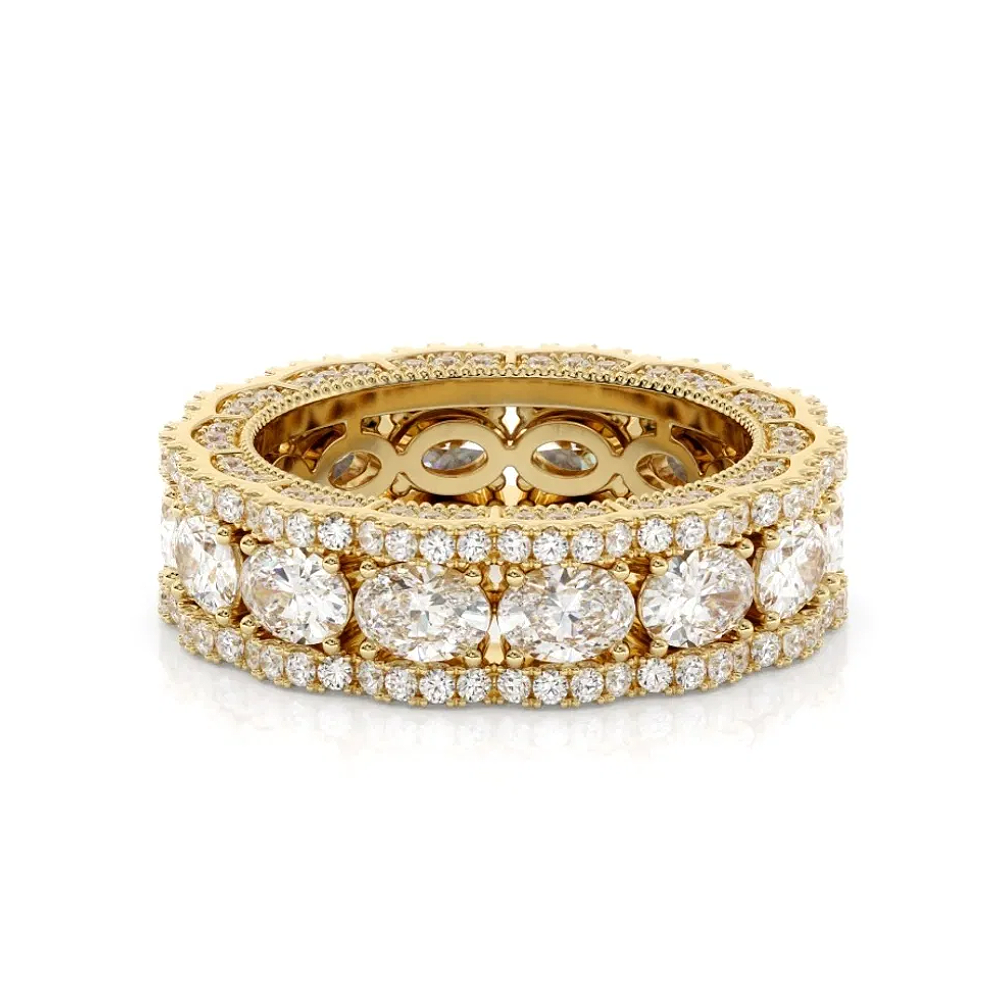 Diamond Wedding Band Women 18k Yellow Gold Oval Cut 5 Ct Lab Created 6.8 mm