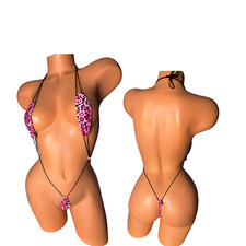 Pink dark cheetah print monokini exotic dancewear micro slingshot bikini thong
