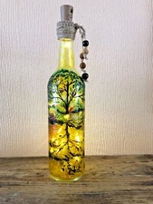 Reflections Art Light Bottle - yellow tree, side light for home decor gift idea