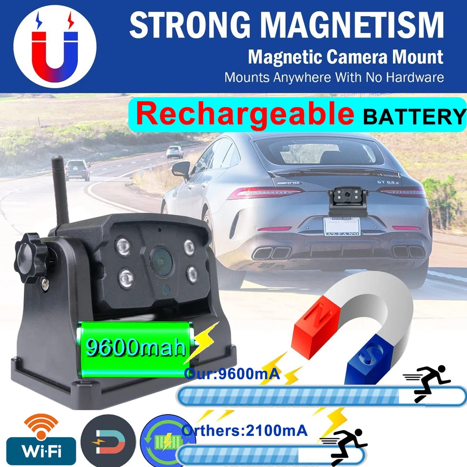 2CH Wireless 5" Monitor Portable Magnetic Backup Camera For RV Trailer Truck BUS - Image 3 of 4