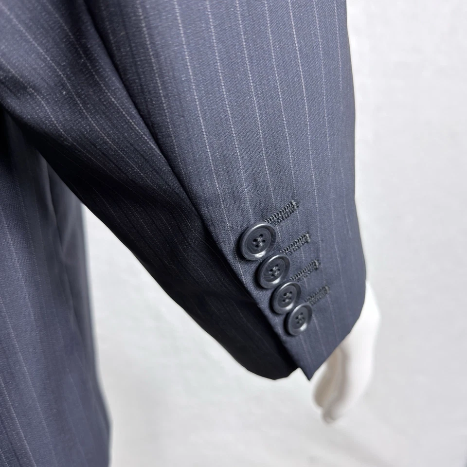 Jaqueta masculina Ing Loro Piana lã da Tasmânia listrada marinha 44 R 2 botões em excelente estado usado - Imagem 4 de 4