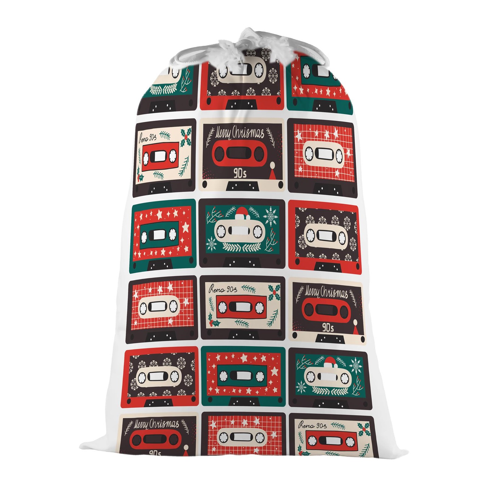 Purely Home Music Cassette Tapes Christmas Present Bag - Xmas Santa Sack Gift