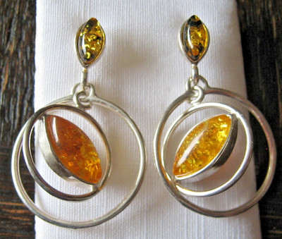 baltische Bernstein Ohrringe beweglich 925 Silber 3 Farben baltic amber earrings