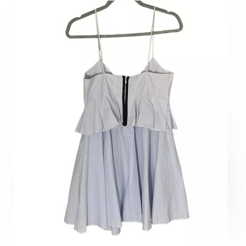 Zara Trafaluc Peplum Dress Women S Blue Pinstriped Layered Short Mini Fit Flare - Picture 7 of 13