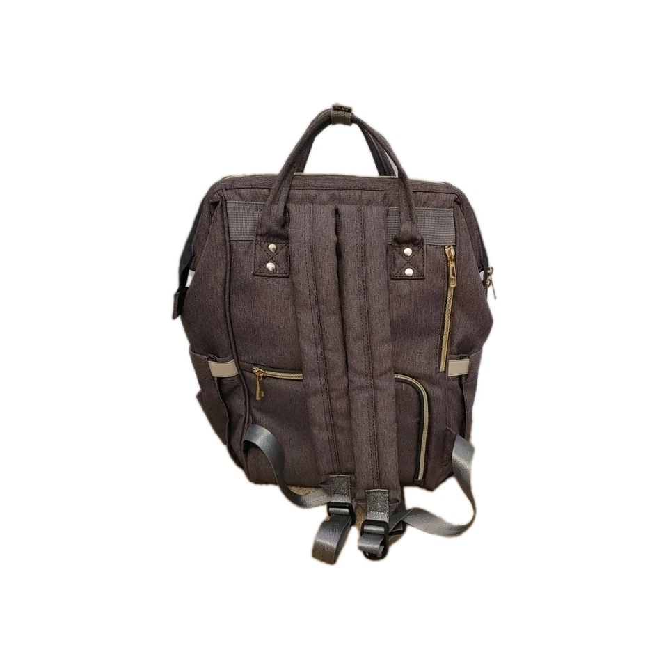 LAND Backpack Diaper Bag Unisex Gray Multi Compartments Zip Travel Canvas Tote - Image 2 of 4