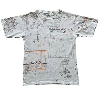 Vintage 90s Da Vinci Art T Shirt Large Herren Vitruvian Man All Over Print