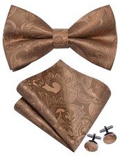 Mens Paisley Pre-Tied Bow Tie, Handkerchief, Jacquard, Pocket Square Set