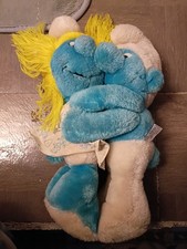 Vintage Smurf  Smurfette Hugging Stuffed Plush Peyo Wallace Berrie Co 1982