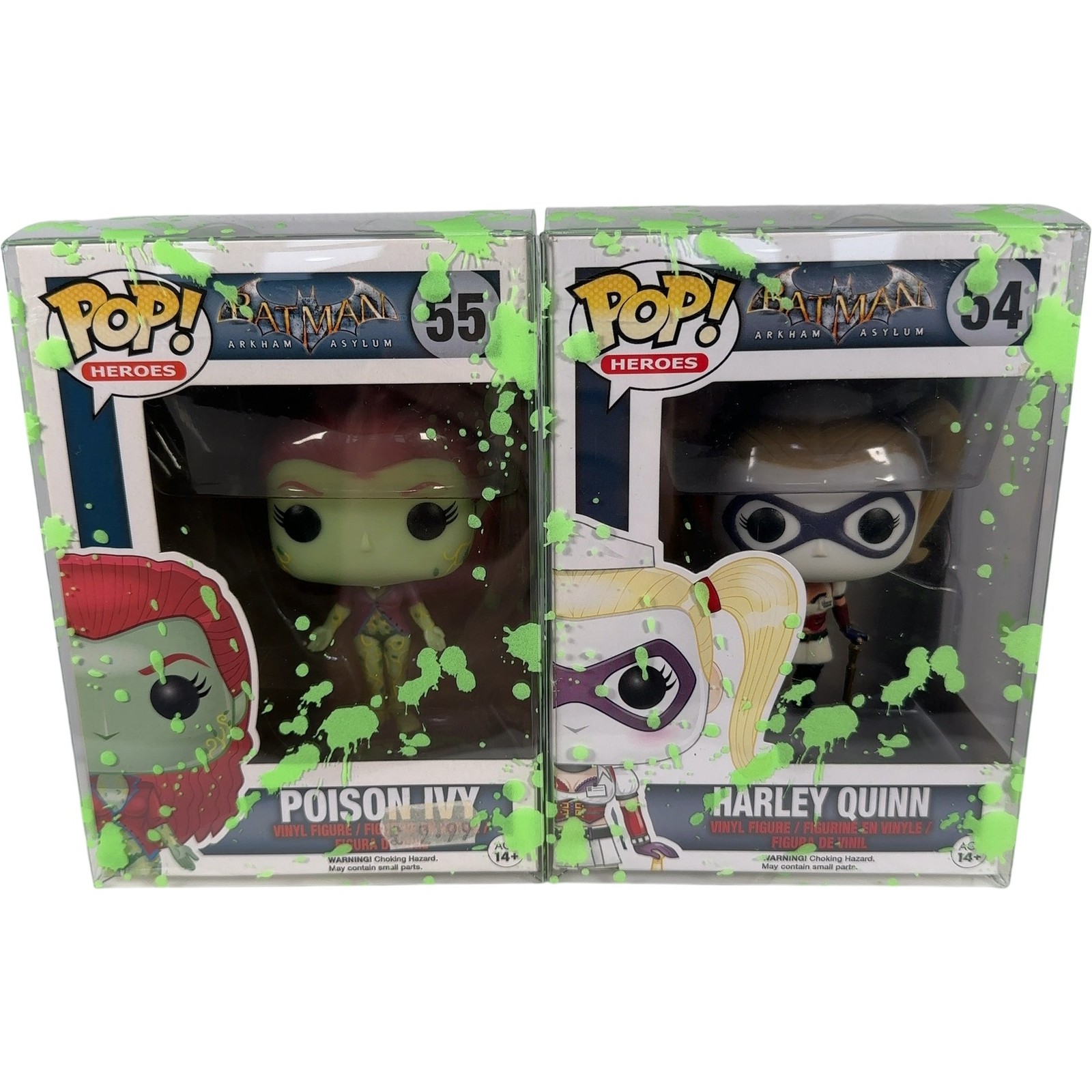 Funko Pop Batman Arkham Asylum Poison Ivy #55 Harley Quinn #54 Glow & Protectors
