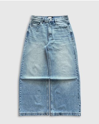 Weekday Men's Wide-Leg Light Wash Denim Jeans Blue Button Zip Pockets