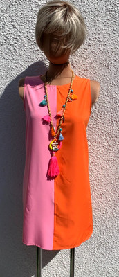 70ger Jahre Courreges Style Mini Kleid A-Linie Vintage Look pink orange Gr. XL