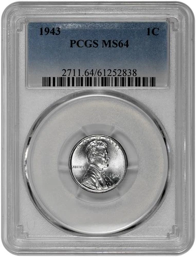 1943 1C Lincoln Steel Wheat Cent PCGS Graded MS 64