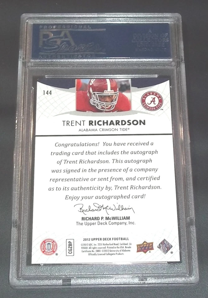 PSA 10 Gem Mint Rc Trent Richardson Auto 2012 Upper Deck Rookie Signed Autograph - Image 4 of 4