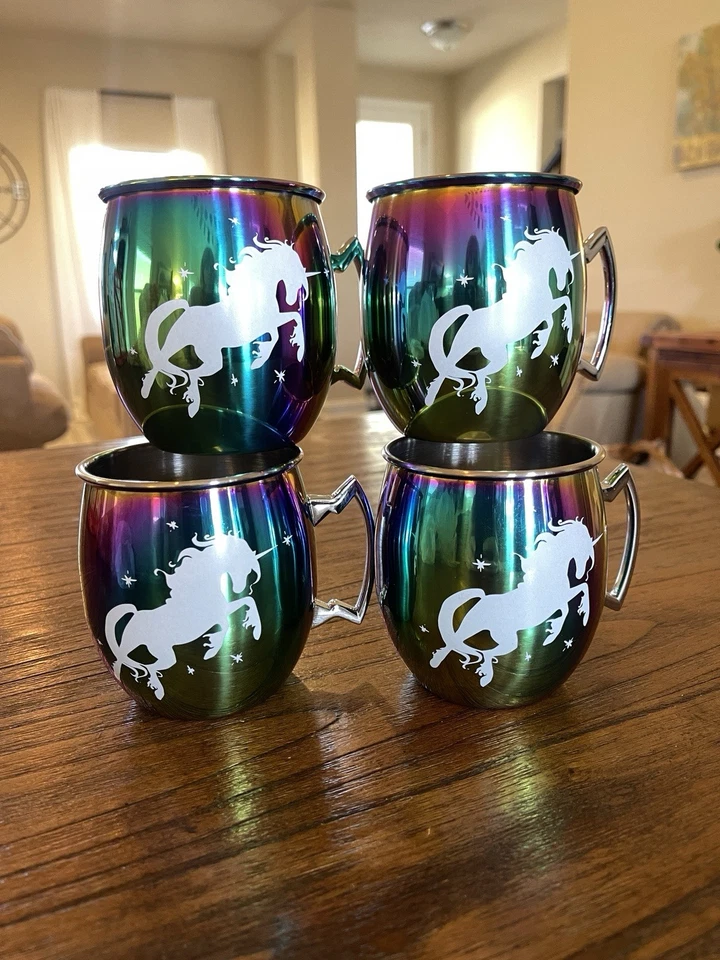 Juego de 4 tazas de mula Moscow tazas suaves para beber, vajilla 🌈 arco iris 🦄 Foto 2 de 4