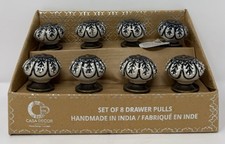 Handmade Ceramic Drawer Pulls Knobs Set of 8 Black White Casa Decor India 1