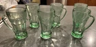 Set Of 6 VTG Coca Cola Mug Green Tinted Embossed Heavy Glass with Handle. 16oz