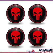 4pcs Metal Skull Wheel Hub Center Cap Sticker 2.256mm Red Waterproocolor Red
