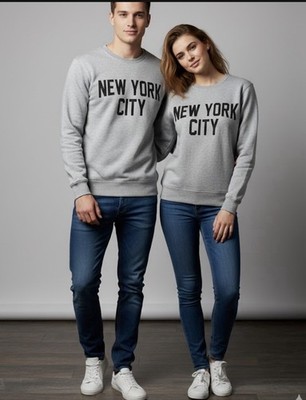 NYC Factory Men's Gray Fleece Hooded Sweatshirt Crew Neck Logo Black Medium