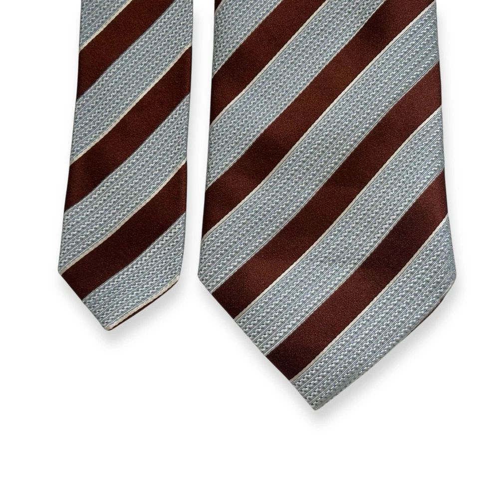 Corbata de seda Ermenegildo Zegna marrón × azul claro a rayas jacquard 9,0 cm buena Foto 3 de 4