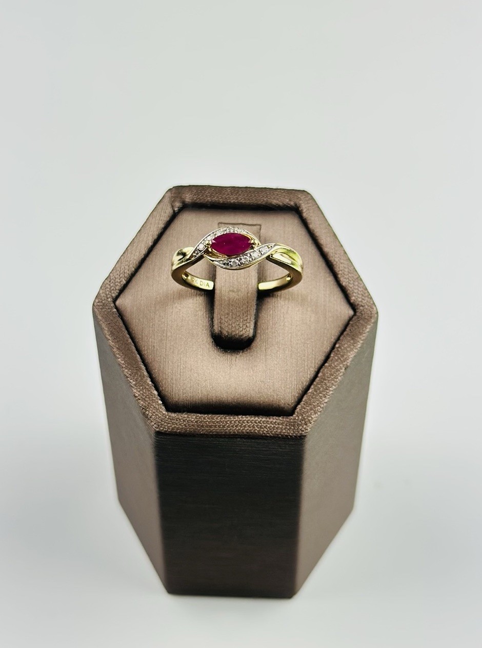 Gold Ruby and Diamond Ring 9ct , Natural Ruby Wit… - image 1