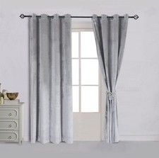 New Super Soft Luxury Heavy Velvet Set of 2 Light Gray/Silver Curtains 52Wx64L